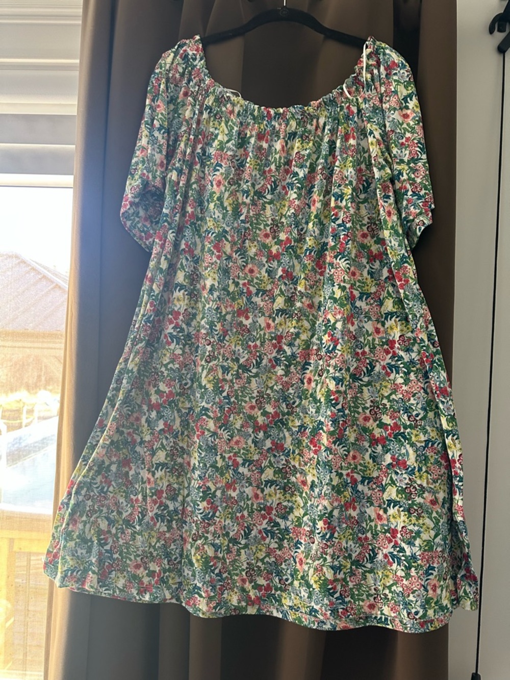 H&M Floral Off-Shoulder Mini Dress in Green, Pink, Yellow